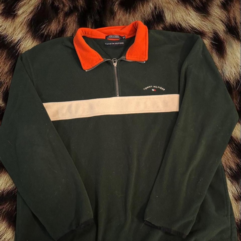 Tommy Hilfiger green and Cream Fleece Pullover